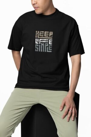 Half Sleeve Oversized Cotton Tshirt for Men | Round Neck Keep Life Simple Printed T-Shirt | Black